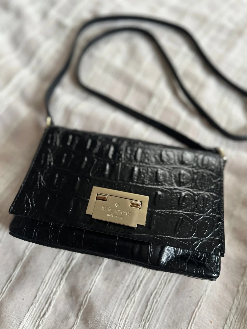 KATE SPADE NY Rialto Place Sally Black Crocodile Embossed Leather Crossbody Bag